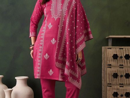 Sangria Self-Designed Winter Kurta & Trousers With Dupatta Fashion