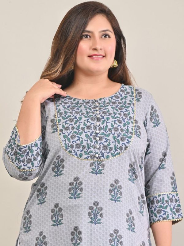 Swasti Women Grey Floral Printed Floral Pure Cotton Kurta Hot on Sale