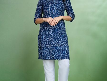 Sangria Floral Printed Cotton Straight Kurta Sale