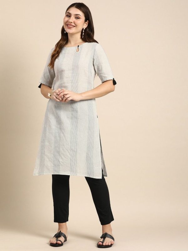 Anouk Women Striped Keyhole Neck Cotton Kurta Fashion