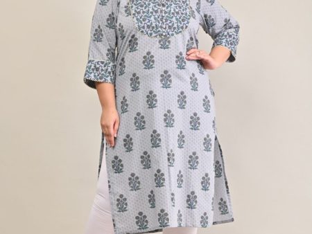 Swasti Women Grey Floral Printed Floral Pure Cotton Kurta Hot on Sale