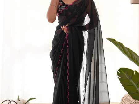 Mitera Embroidered Border Solid Pure Georgette Saree Hot on Sale