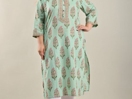 Swasti Women Plus Size Green Floral Printed Floral Kurta Cheap