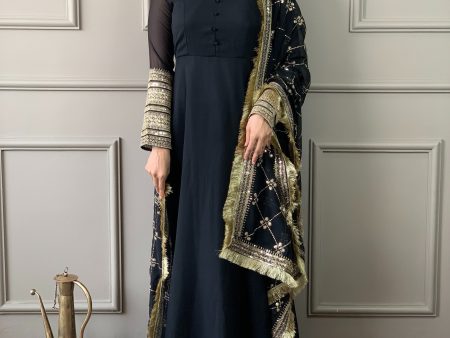 Sonakshi Women s Black Faux Georgette Embroidered Kurta Set with Dupatta Hot on Sale