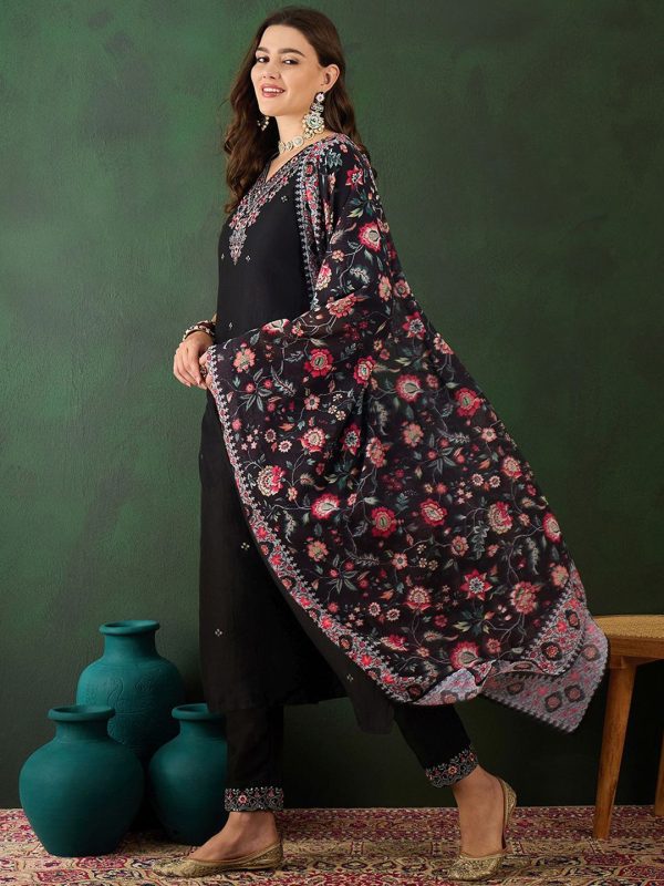 Sangria Floral Embroidered Sequinned Kurta with Trousers & Dupatta Online now