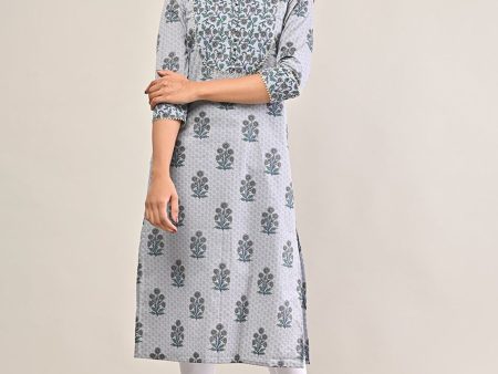 Swasti Women Grey Floral Printed Floral Cotton Kurta Online Sale