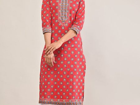 Swasti Women Red Ethnic Motifs Printed Straight Fit Pure Cotton Kurta Discount