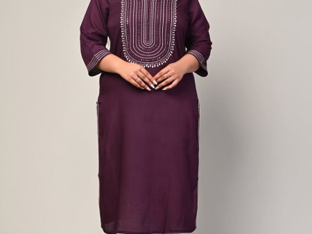 Swasti Women Purple Flared Sleeves Thread Work Floral Kurta Online Sale