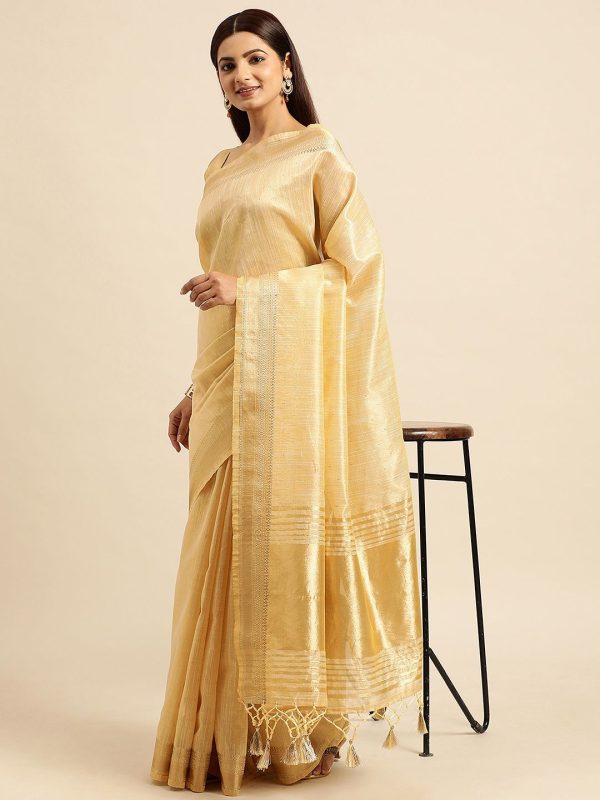 kasee Striped Zari Silk Cotton Chanderi Saree For Discount