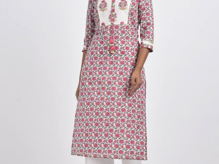 Swasti Women White Floral Printed Thread Work Floral Kurta Online now