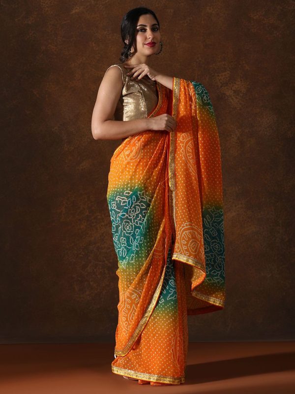 Mitera Bandhani Sequinned Organza Bandhani Saree Hot on Sale