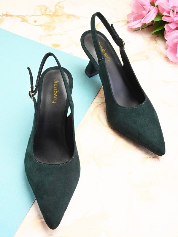 DressBerry Green Pointed Toe Block Heeled Mules Supply