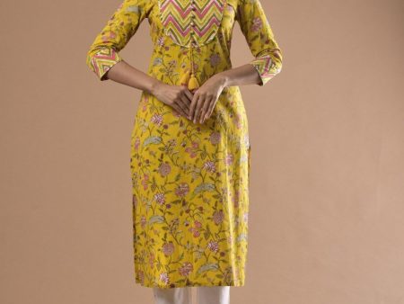 Swasti Women Yellow & Pink Floral Printed Straight Kurta on Sale