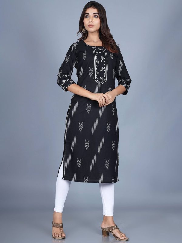 Swasti Women Black Tribal Flared Sleeves Thread Work Floral Anarkali Kurta on Sale