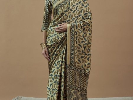 Anouk Bagh Poly Crepe Block Print Saree Supply