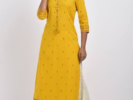 Swasti Women Yellow Geometric Embroidered Mirror Work Floral Kurta Online Sale