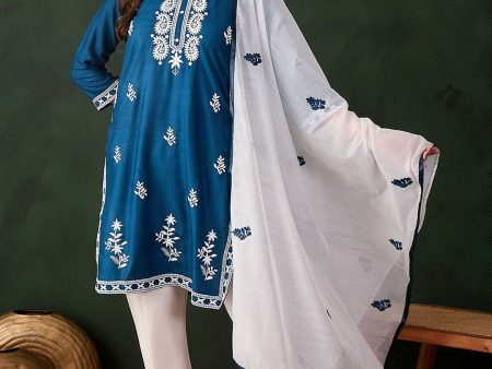 Sangria Teal Blue Paisley Embroidered Thread Work Straight Kurta & Trouser With Dupatta Sale