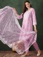 Sangria Lavender Floral Embroidered Thread Work Cotton Kurta & Trouser With Dupatta Online Hot Sale