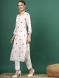 Sangria Floral Embroidered Thread Work Pure Cotton Straight Kurta Cheap