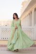 Sonakshi Women s Pista Green Faux Georgette Sequins Zari Embroidered Anarkali Dress with Dupatta Online