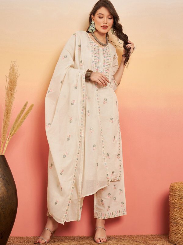 Sangria Floral Embroidered Pure Cotton Straight Kurta Set Online now