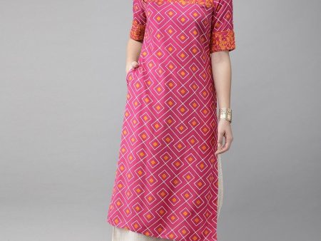 Anouk Women Pink & Mustard Yellow Printed Straight Kurta Online now