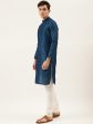 Manyavar Men Blue & White Self Design Kurta with Churidar Supply