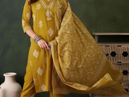 Sangria Printed Pure Cotton Straight Kurta , Trouser & Dupatta Set Hot on Sale