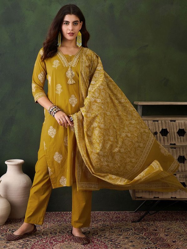 Sangria Printed Pure Cotton Straight Kurta , Trouser & Dupatta Set Hot on Sale