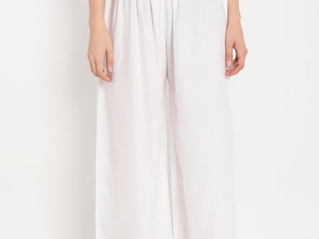 TAG 7 Women White Solid Straight Palazzos Cheap