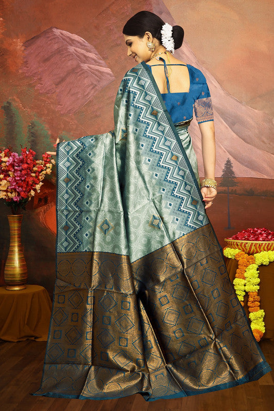 Malishka Export Cotton Silk Woven Ready To Wear Saree With Blouse Piece - Grey Online Sale