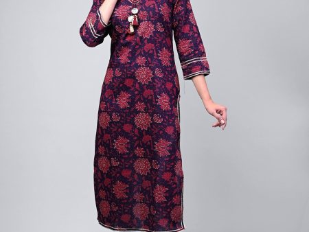 Swasti Women Maroon & Red Floral Printed Floral Kurta on Sale