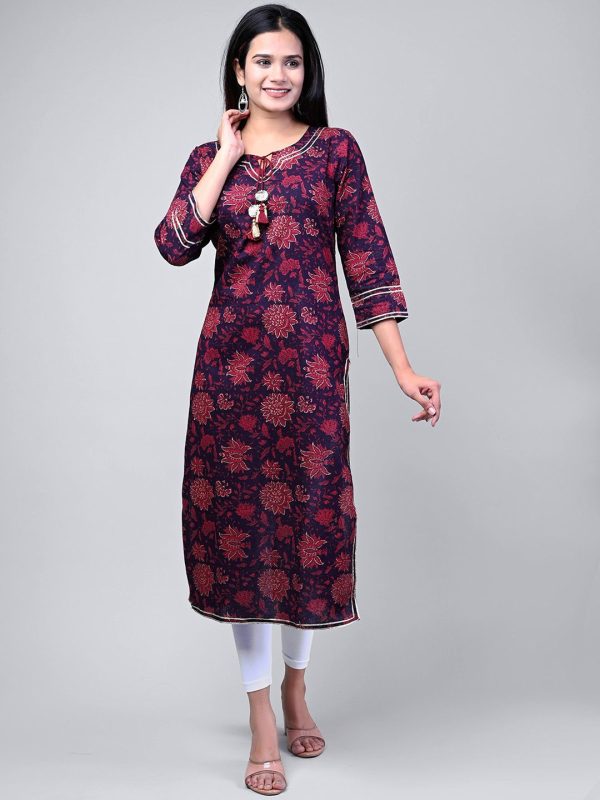 Swasti Women Maroon & Red Floral Printed Floral Kurta on Sale