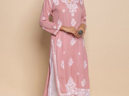 HOUSE OF KARI Floral Embroidered Fizaa Chikankari Pure Cotton Straight Kurta For Cheap