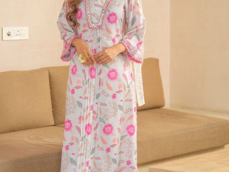 Sangria Floral Printed Pleated A-Line Kurta With Palazzos & Dupatta Sale