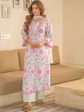 Sangria Floral Printed Pleated A-Line Kurta With Palazzos & Dupatta Sale