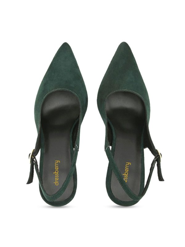 DressBerry Green Pointed Toe Block Heeled Mules Supply