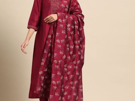 Anouk Women Red Yoke Design Kurta with Palazzos & With Dupatta Online