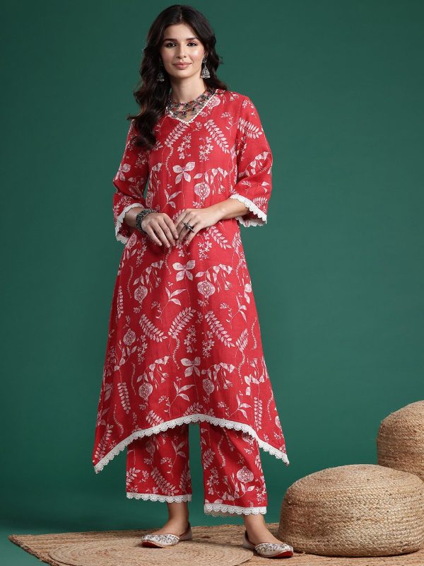 Sangria Printed Pure Cotton Kurta with Trousers For Cheap