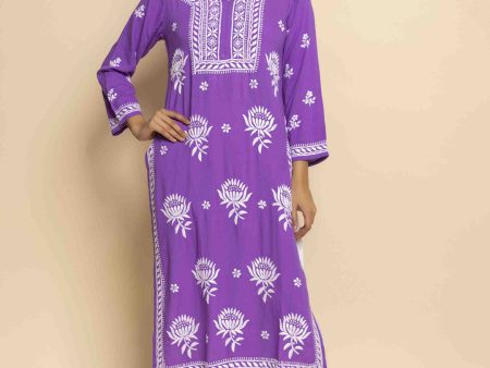 HOUSE OF KARI Ethnic Motifs Chikankari Embroidered Notched Round Neck Straight Kurta Online Hot Sale