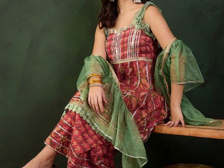 Sangria Printed Pure Cotton Kurta & Sharara With Dupatta Discount