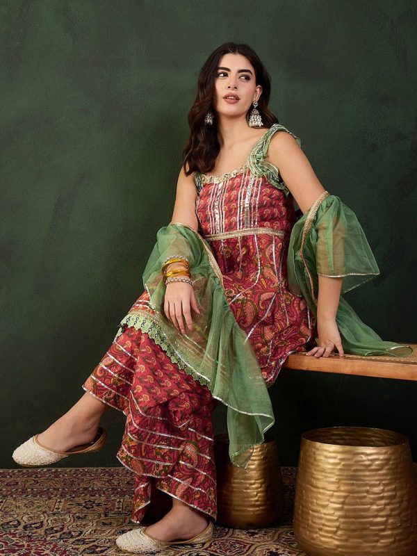 Sangria Printed Pure Cotton Kurta & Sharara With Dupatta Discount