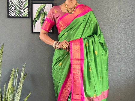 Malishka Export Cotton Silk Woven Ready To Wear Saree With Blouse Piece - Pink Sale