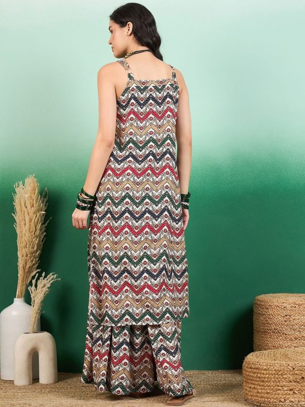 Sangria Printed Straight Kurta With Palazzo Set on Sale