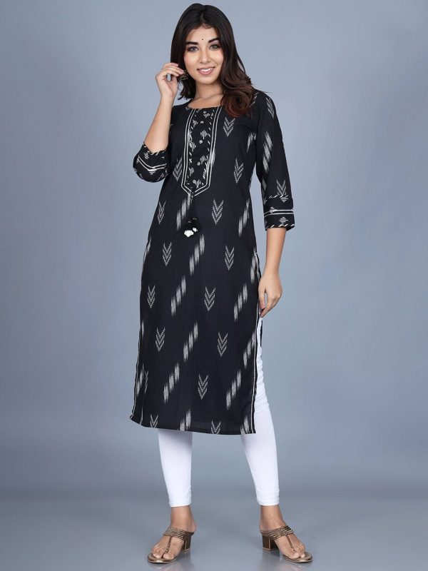 Swasti Women Black Tribal Flared Sleeves Thread Work Floral Anarkali Kurta on Sale