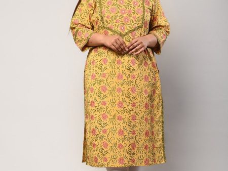 Swasti Women Yellow Floral Printed Flared Sleeves Thread Work Floral Kurta Fashion