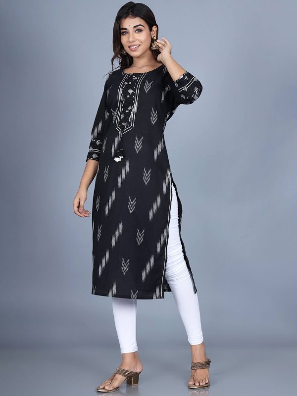 Swasti Women Black Tribal Flared Sleeves Thread Work Floral Anarkali Kurta on Sale