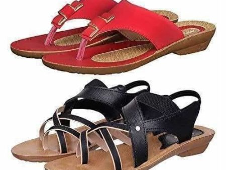 Combo 2 Pairs Women s Fashion Sandal Black & Red on Sale