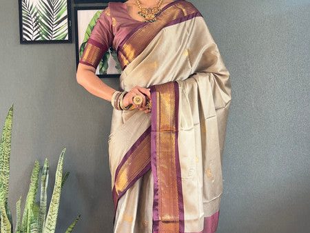 Malishka Export Cotton Silk Woven Ready To Wear Saree With Blouse Piece - Chiku Hot on Sale