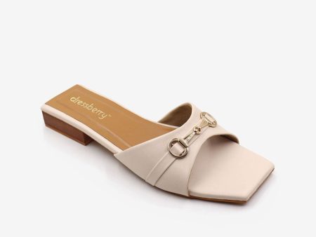 DressBerry Cream-Coloured And Gold-Toned Buckled Open Toe Flats Supply